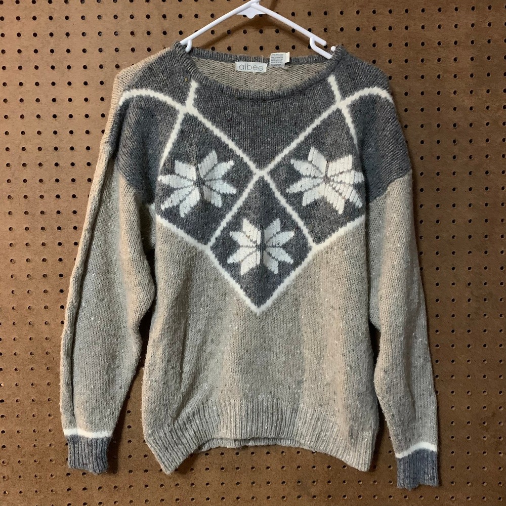 Albee Women's Snowflake Fair Isle Knit Sweater Cozy Winter Warm Medium Vintage